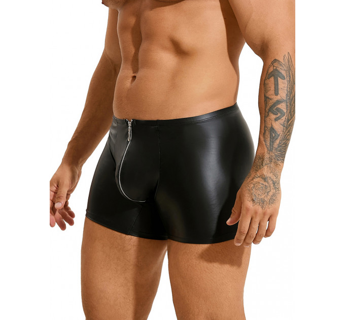 Труси на блискавці, чоловічі Star Night з імітацією шкіри, чорні, M