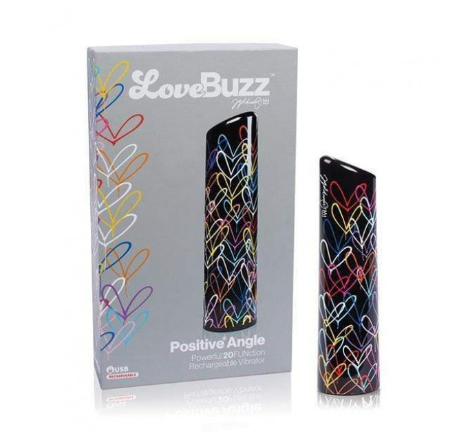 Вибратор-пуля Screaming O LoveBuzz Positive Angle, черный с разноцветными сердечками