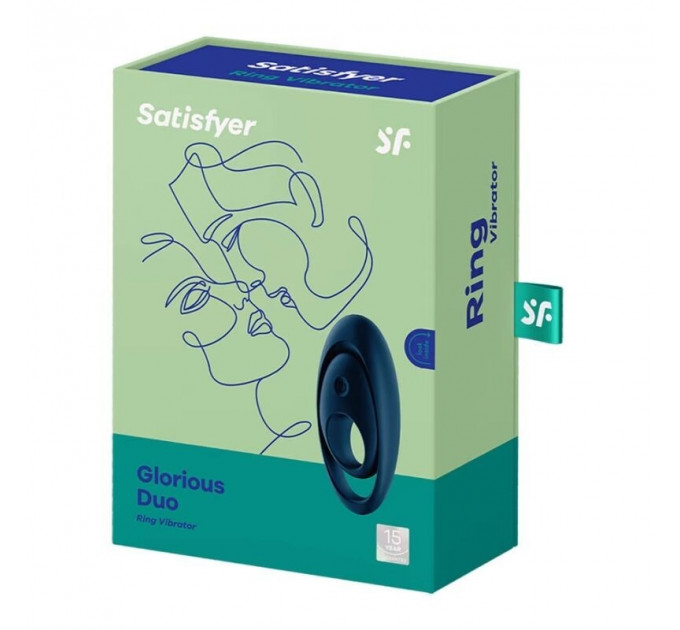 Вибрирующее кольцо для пениса Satisfyer Glorious Duo со стимуляцией яичек и клитора, синее