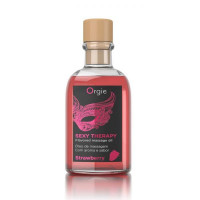 Набір Orgie SEXY THERAPY Strawberry: їстівна масажна олія зі смаком полуниці+перо