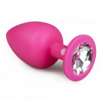 Анальная пробка с кристаллом Easytoys, силиконовая, розовая, 10 х 4 см