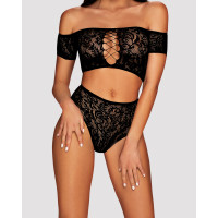 Комплект кружевной - топ и трусики Obsessive Inessita, черный, XL/XXL