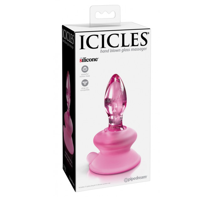 Анальная пробка с присоской Icicles No. 90, стеклянная, розовая
