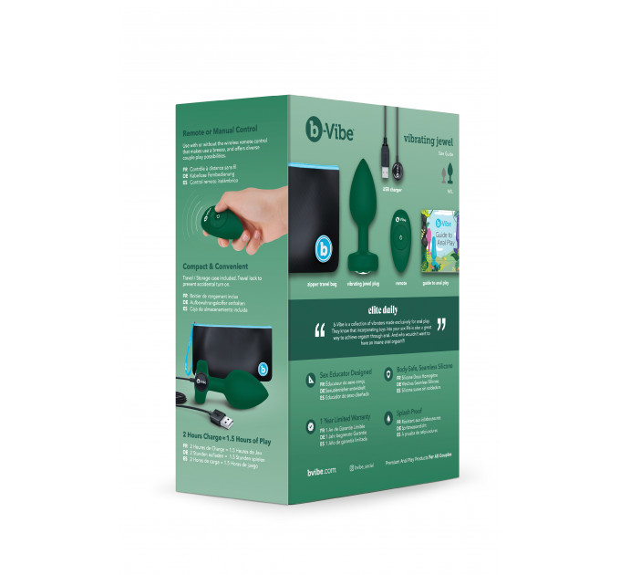 Анальная пробка с вибрацией и пультом B-Vibe - Vibrating Jewel Plug M/L Emerald