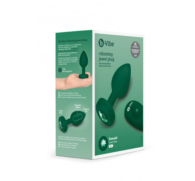 Анальная пробка с вибрацией и пультом B-Vibe - Vibrating Jewel Plug M/L Emerald