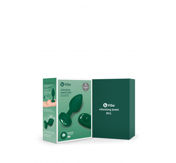 Анальная пробка с вибрацией и пультом B-Vibe - Vibrating Jewel Plug M/L Emerald