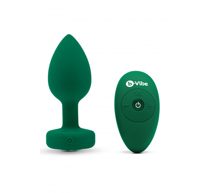 Анальная пробка с вибрацией и пультом B-Vibe - Vibrating Jewel Plug M/L Emerald