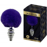 Анальная рельефная пробка Alive Anal Pleasure с темно-фиолетовым хвостом, М