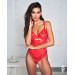 Боди виниловое с цветочным кружевом Obsessive Aliosa teddy красное, S/M