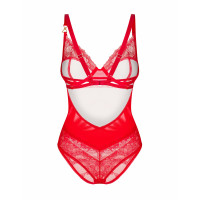Боді вінілове з квітковим мереживом Obsessive Aliosa teddy червоне, S/M