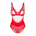 Боди виниловое с цветочным кружевом Obsessive Aliosa teddy красное, S/M