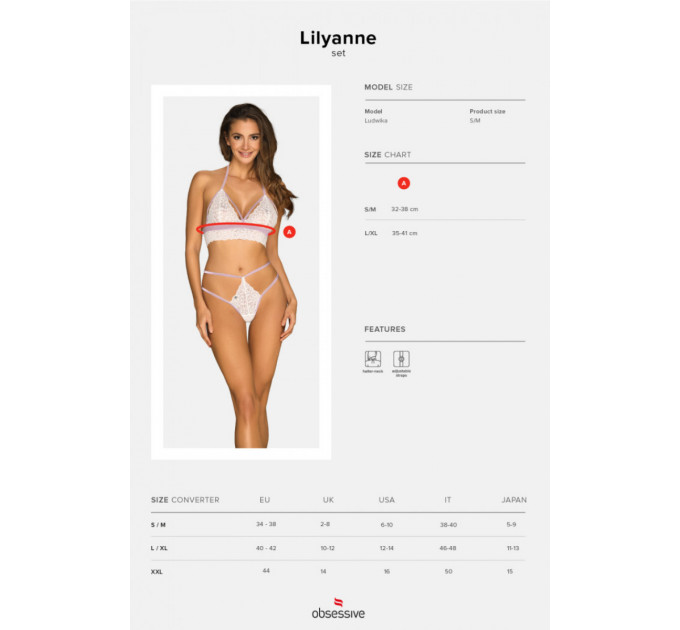 Еротичний комплект мереживний Obsessive Lilyanne 2-pcs set white S/M