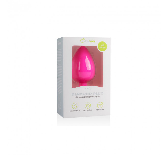 Анальная пробка с кристаллом Easytoys, силиконовая, розовая, 10 х 4 см