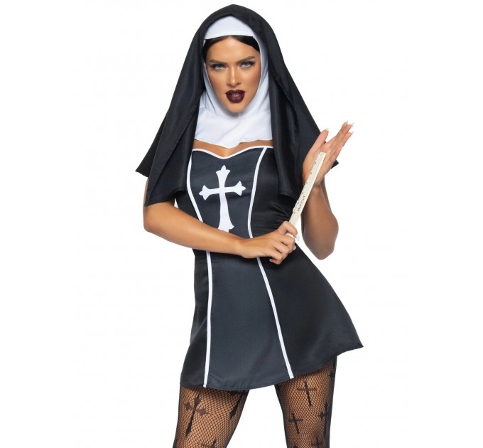 Костюм монашки Leg Avenue, М, Naughty Nun 2 предмета, черный