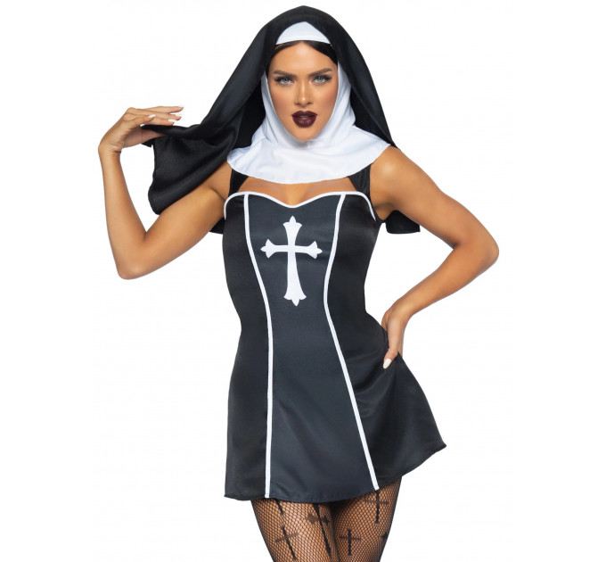 Костюм монашки Leg Avenue, М, Naughty Nun 2 предмета, черный