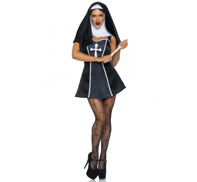 Костюм монашки Leg Avenue, М, Naughty Nun 2 предмета, черный