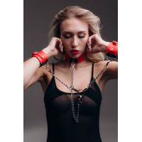 Ошейник с наручниками Candy Hero"Fet 23" (экокожа) RED