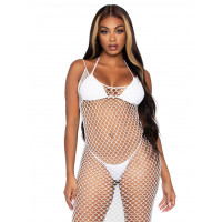 Платье длинное в крупную сетку Leg Avenue, белое, O/S