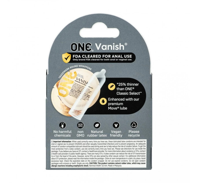 Презервативи ONE Vanish, 3 шт