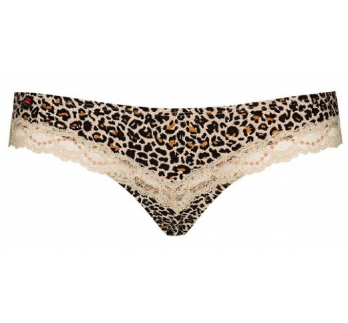 Трусики c леопардовым принтом Obsessive JUNGIRL THONG и кружевной вставкой, L/XL