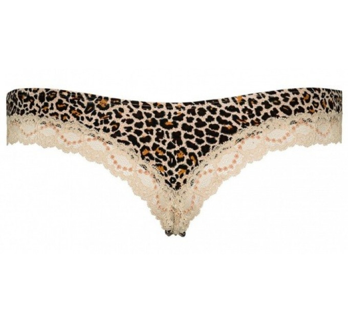 Трусики c леопардовым принтом Obsessive JUNGIRL THONG и кружевной вставкой, L/XL