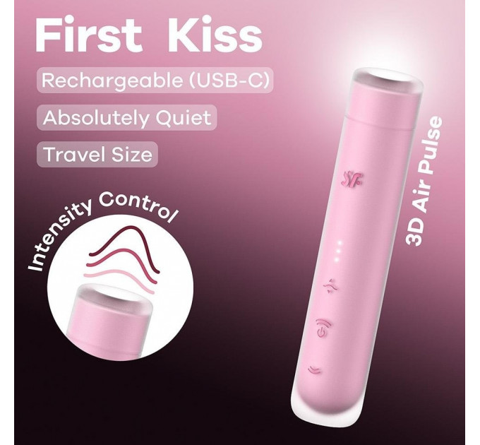 Вакуумний стимулятор Satisfyer First Kiss для клітора, рожевий, 12.5 х 2.5 см