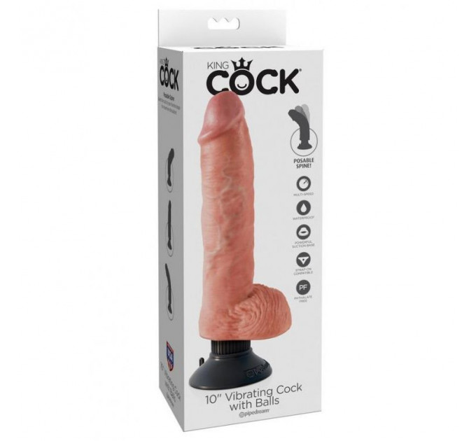 Вибратор c присоской Pipedream Products King Cock 10" Vibrating Cock W/balls - Flesh