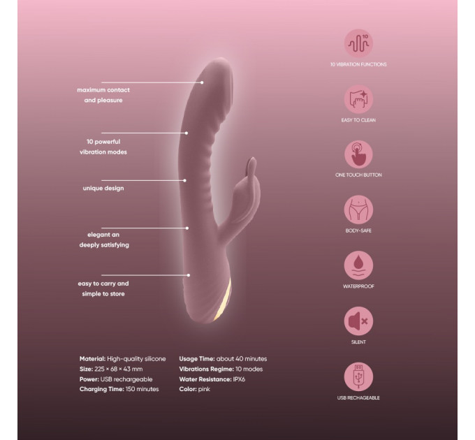 Вибратор-кролик рельефный Sweet Em Velvet Lure 10 режимов вибрации и 5 режимов колебаний, розовый