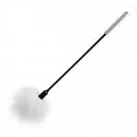 Тиклер с белыми перьями на черной ручке со стразами DS Fetish Diamond