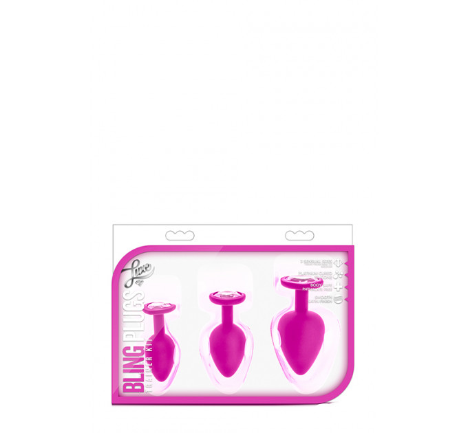 Набір анальних пробок із камінням Blush Bling Plugs Training Kit, рожевий