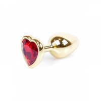 Анальная пробка с камнем Plug-Jewellery Gold Heart PLUG- Red размер S
