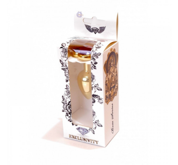 Анальная пробка с камнем Plug-Jewellery Gold Heart PLUG- Red размер S