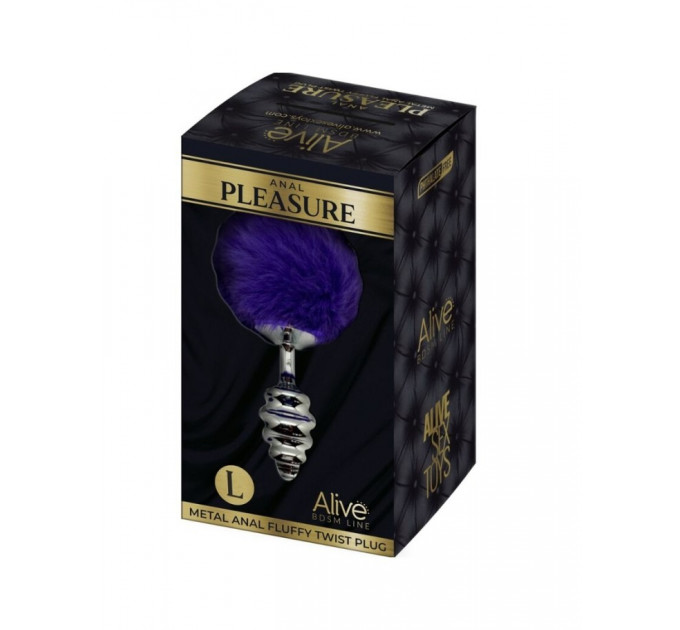 Анальна рельєфна пробка Alive Anal Pleasure з темно-фіолетовим хвостом, S