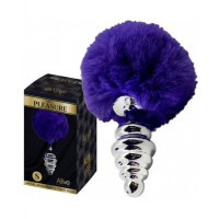 Анальная рельефная пробка Alive Anal Pleasure с темно-фиолетовым хвостом, S