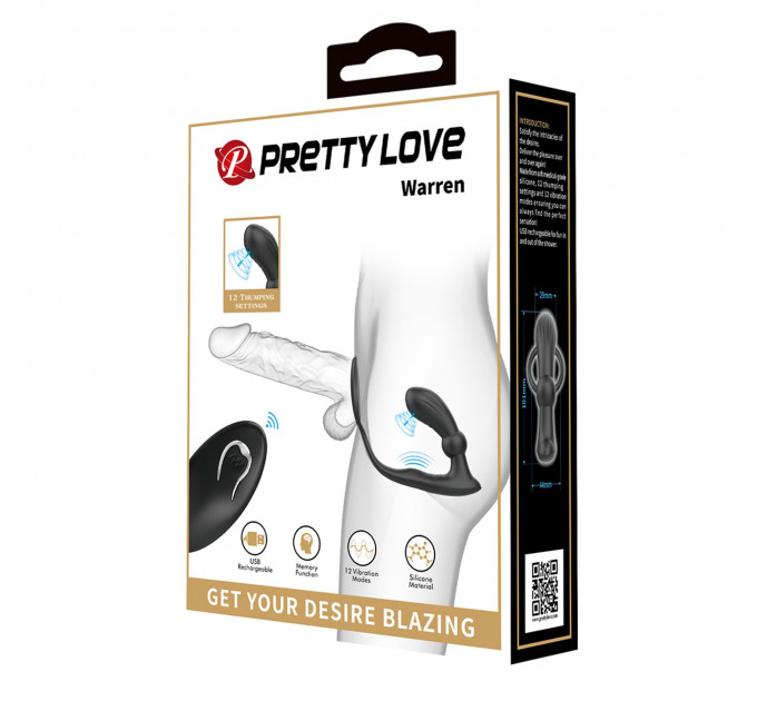 Анальный вибратор с эрекционным кольцом PRETTY LOVE Warren черный, 10.1 х 2.9 см