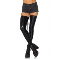 Чулки со шнуровкой Leg Avenue Wetlook, черные, M/L