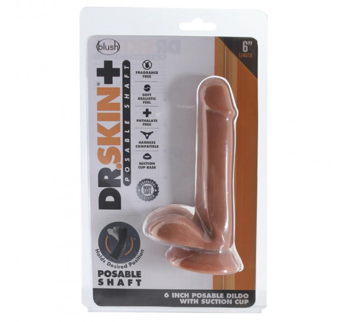 Фаллоимитатор реалистичный Blush Dr. Skin Plus Posable на присоске, коричневый