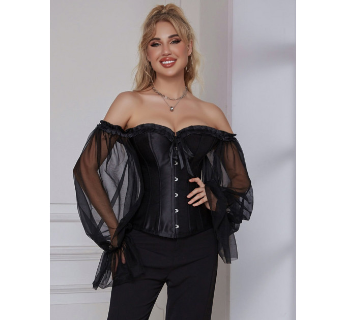Корсет із рукавами Star Night 12 Plastic Bones на зав'язках стрічках, чорний, XS