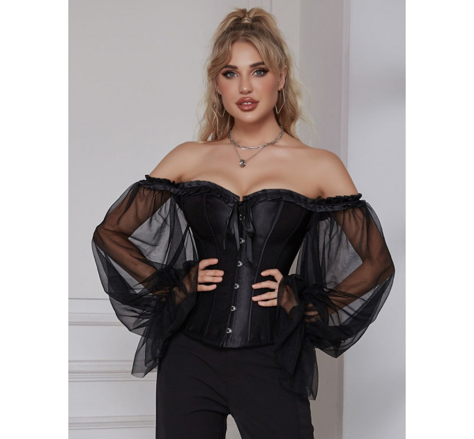 Корсет із рукавами Star Night 12 Plastic Bones на зав'язках стрічках, чорний, XS