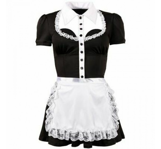 Костюм горничной Cottelli Collection Waitress Set с воротником и кружевным фартухом, черно-белый, S
