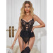 Мереживне боді Star Night з доступом та підтяжками, чорне, XS-S