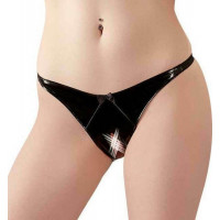 Трусики с интимным вырезом из винила Black Level черные, S/M