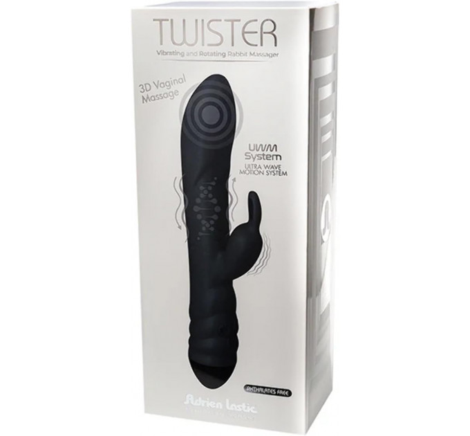 Вібратор-кролик Adrien Lastic Twister з ротацією, чорний