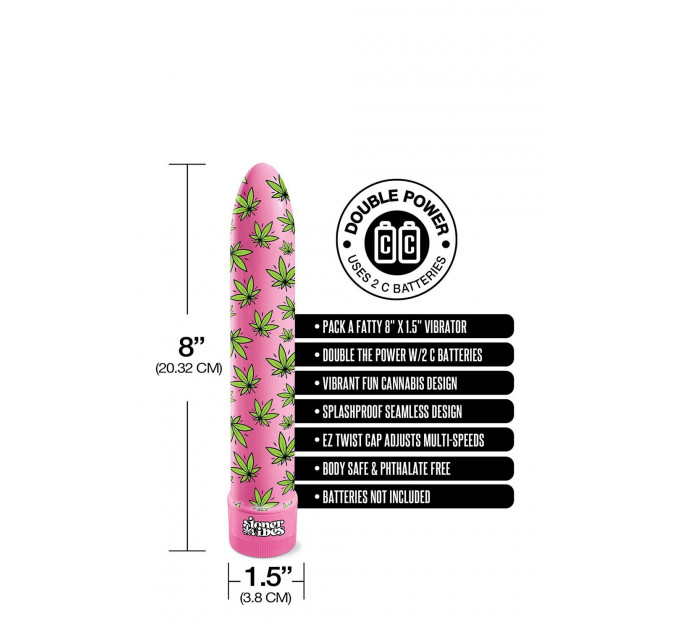 Вибратор нереалистичный с принтом Stoner Vibes Global Novelties, розовый, 20.3 х 3.8 см