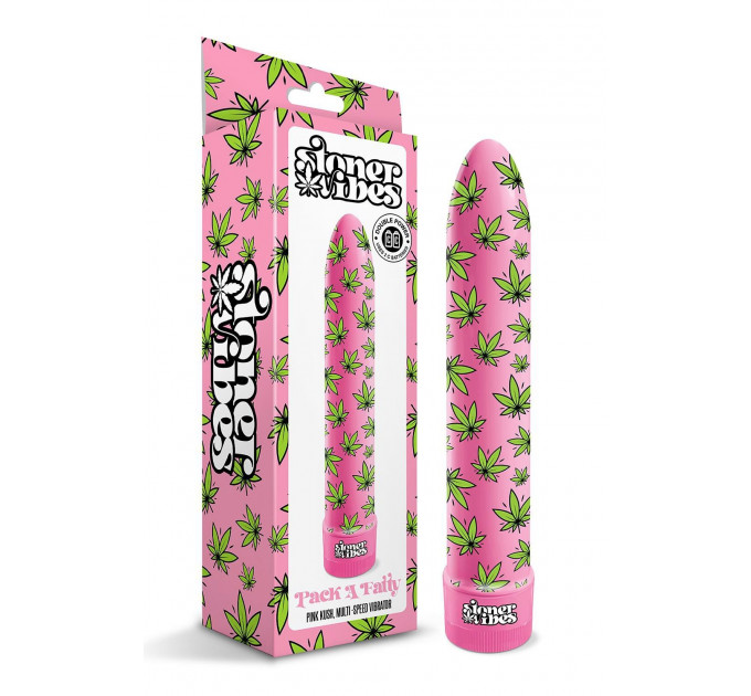 Вибратор нереалистичный с принтом Stoner Vibes Global Novelties, розовый, 20.3 х 3.8 см