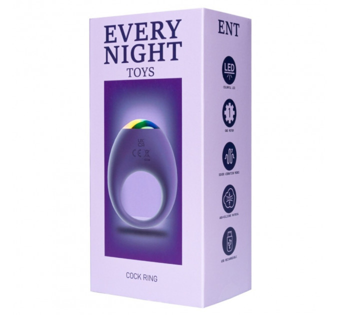Вібраційне ерекційне кільце Every Night Toys зі світлодіодом та 7 режимами вібрації, фіолетовий