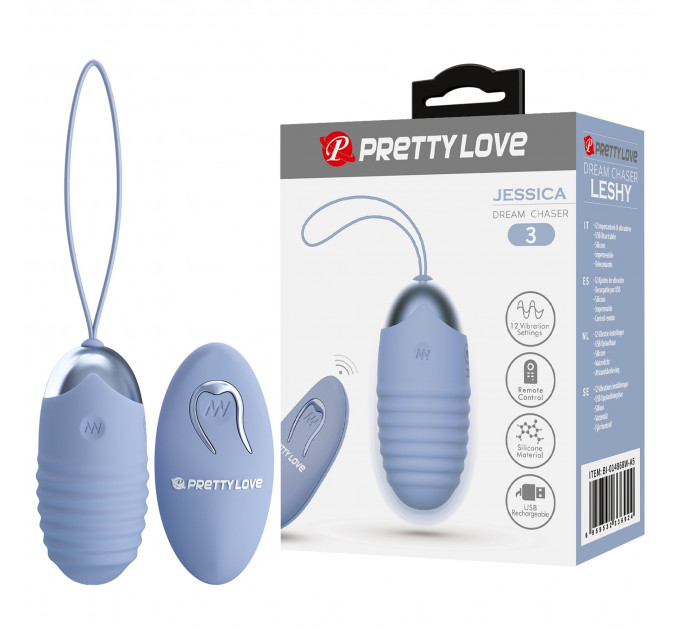 Віброяйце вагінальне Pretty Love Jessica Dream з пультом, блакитне, 7.2 х 3.3 см