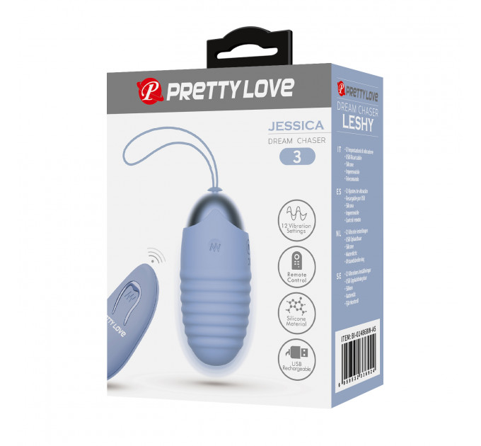 Віброяйце вагінальне Pretty Love Jessica Dream з пультом, блакитне, 7.2 х 3.3 см