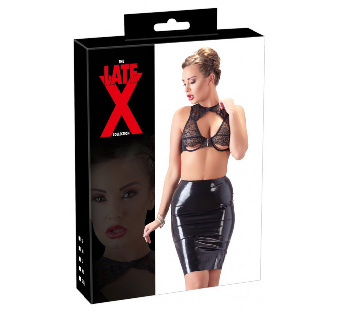 Юбка из латекса до колен LateX ROK midi черная, L