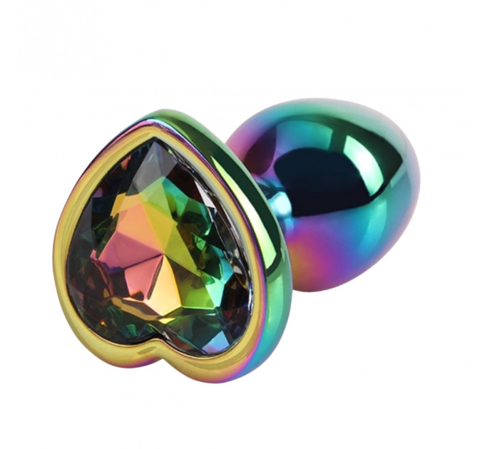 Анальна пробка різнокольорова CHISA MATRIX MONT з різнобарвним каменем у формі серця, розмір S